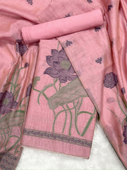 Bohemian Bliss Pink Muga Cotton Unstitched Suit Set